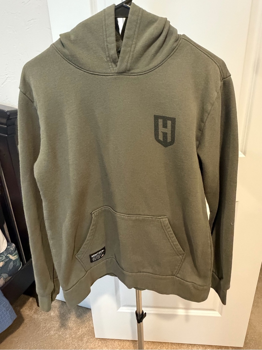 Kids Olive Green Hooded Sweatshirt with Chest Shield Logo